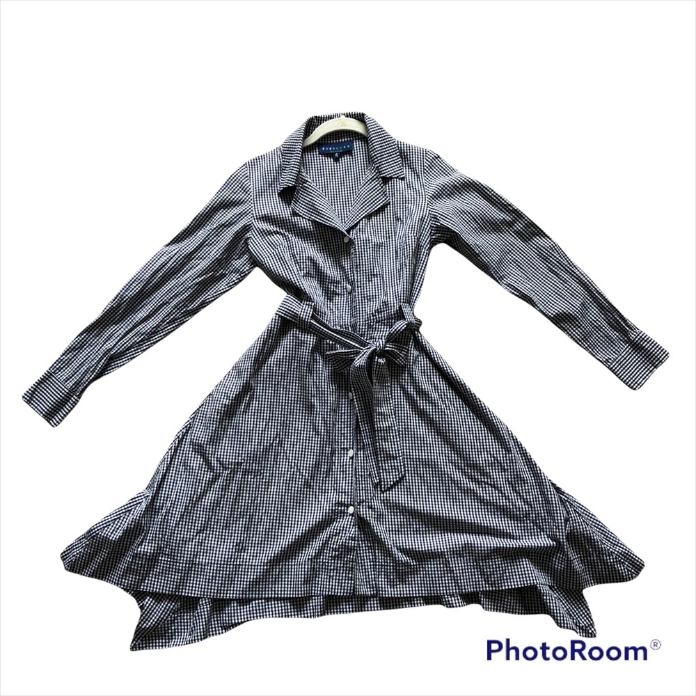 Kikilynn Navy & White gingham Long sleeve cotton Shirt Dress Size 4 - Picture 7 of 11